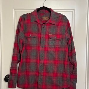 Men's Orvis Red Gray Heavyweight Flannel Button Up Shirt Outdoor Ranch Fishing M